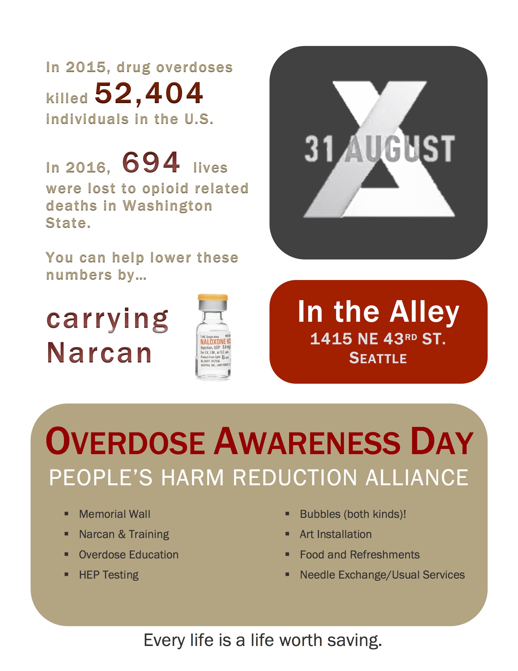 International overdose awareness day, Thursday August 31st 5-7pm